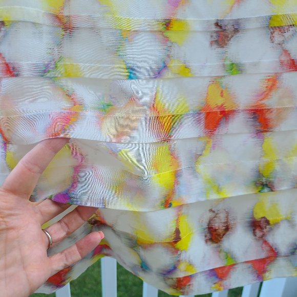 Ann Taylor Petite mini Skirt Colorful Tie-Dye cotton/silk Sideways Pleats sz 8 - Picture 5 of 7